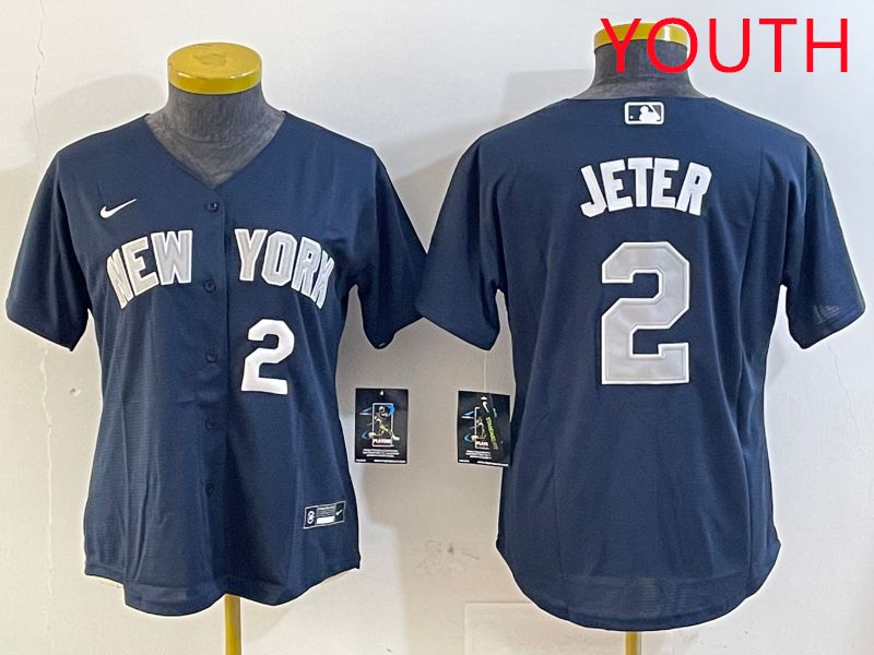 Youth New York Yankees #2 Jeter Blue Game 2025 Nike MLB Jersey style 2->youth mlb jersey->Youth Jersey